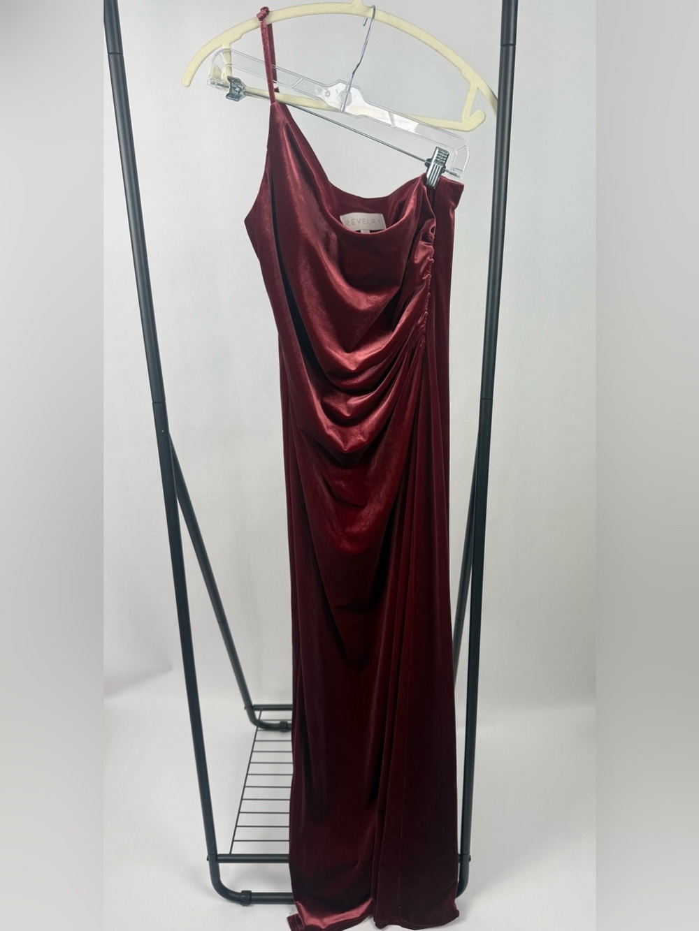 Revelry Jade Velvet Dress Romantic Rose One Shoulder Maxi Gown Bridesmaid Sz 10 - Picture 2 of 4